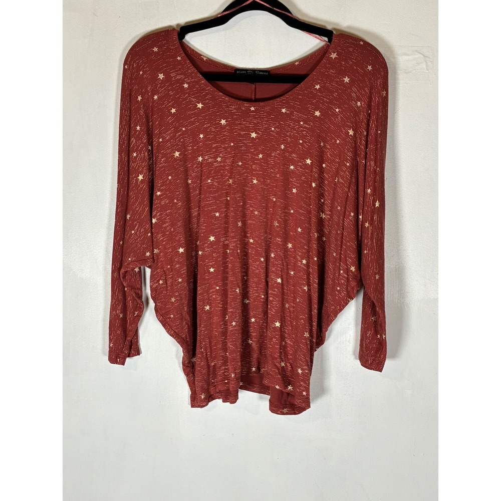 Kim & Cami Small Metallic‎ Star Dolman Batwing Sleeve Celestialcore Top Witchy
